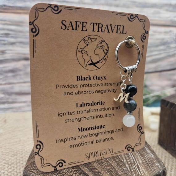 PERSONALISED Safe Travel crystal Keyring gift. Crystal gift for protection and adventure. Good luck. travel. safe trip. holiday. travelling.