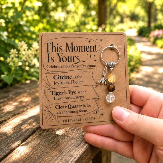 PERSONALISED CELEBRATION Crystal Keyring, Congratulations Gift with Illustrated Keepsake Card