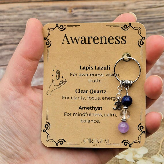 Personalised Awareness Crystal Keyring, Exam Study Focus, Lapis Lazuli Truth, Spiritual Clarity, Mindfulness Gift
