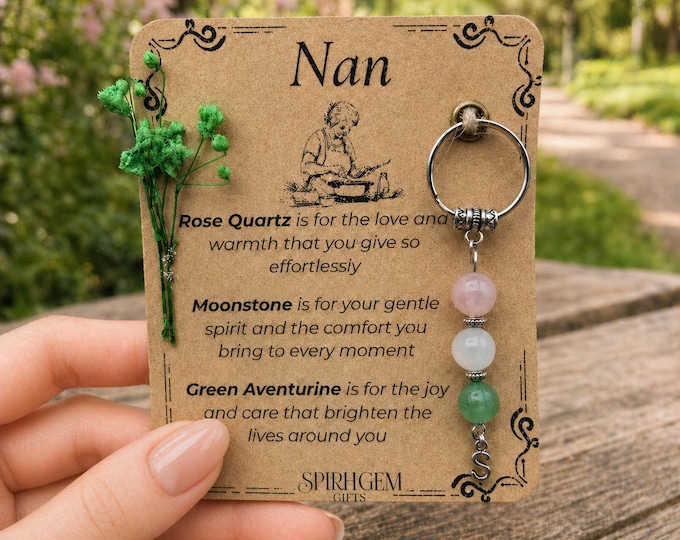 Personalised Nan Keepsake: Rose Quartz, Moonstone, Aventurine Gemstone Charm