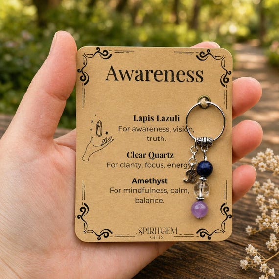 Personalised Awareness Crystal Keyring, Exam Study Focus, Lapis Lazuli Truth, Spiritual Clarity, Mindfulness Gift