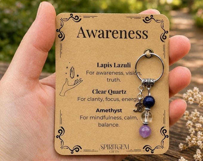 Personalised Awareness Crystal Keyring, Exam Study Focus, Lapis Lazuli Truth, Spiritual Clarity, Mindfulness Gift