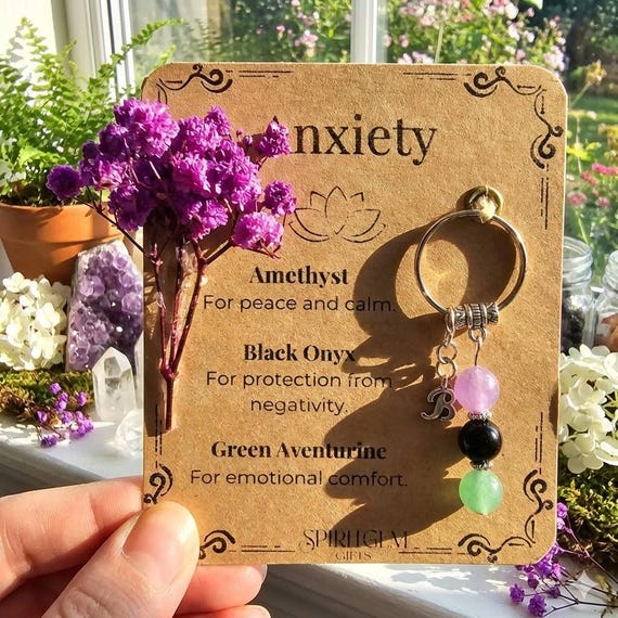 Personalized Gemstone Anxiety Relief Keyring, Comfort Gift
