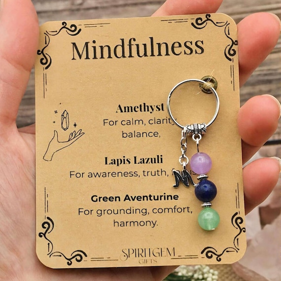 Personalised Mindfulness Keyring, Anxiety Relief, Yoga Meditation Gift, Mental Health Token, Inner Peace Charm, Zen