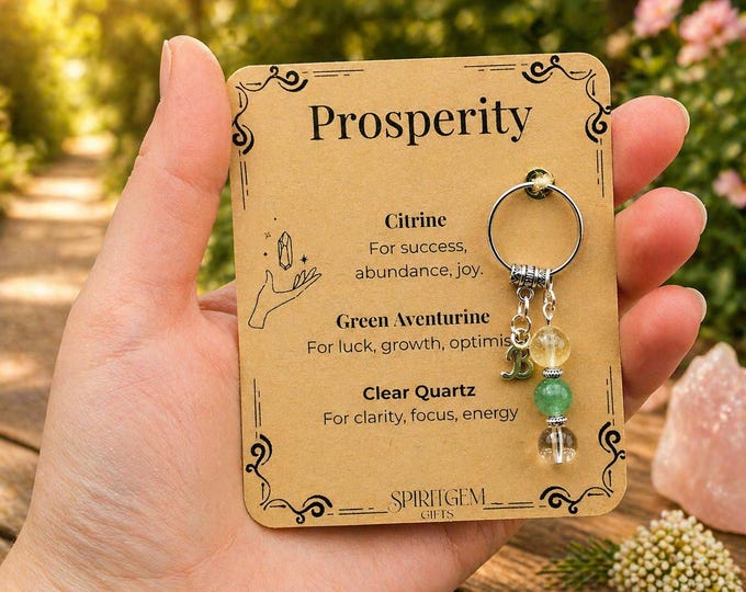 Personalised Prosperity Keyring, New Business Gift, Career Success, Wealth Abundance Charm, Entrepreneur Token, Growth