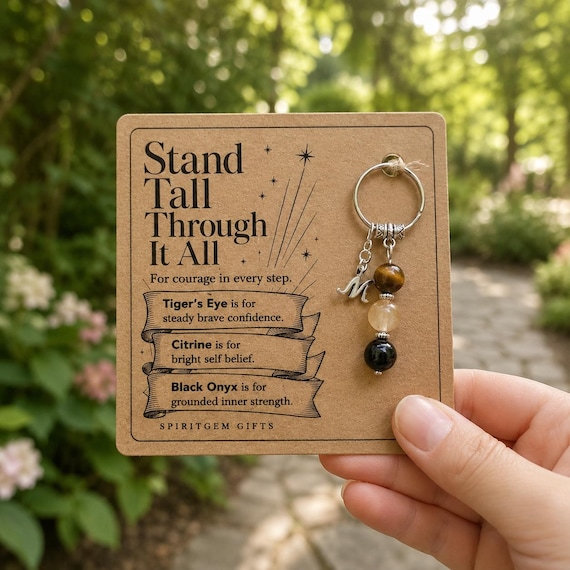 PERSONALISED CONFIDENCE Crystal Keyring, Courage Gift with Illustrated Keepsake Card
