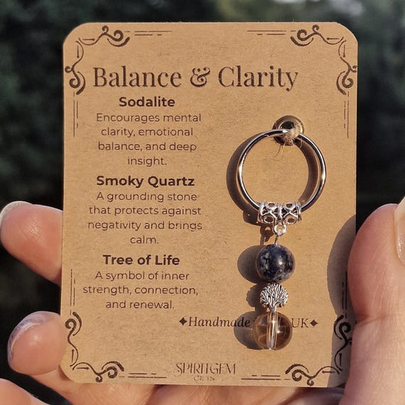 Personalized Healing Crystal Keyring: Sodalite, Smoky Quartz, Tree of Life Charm
