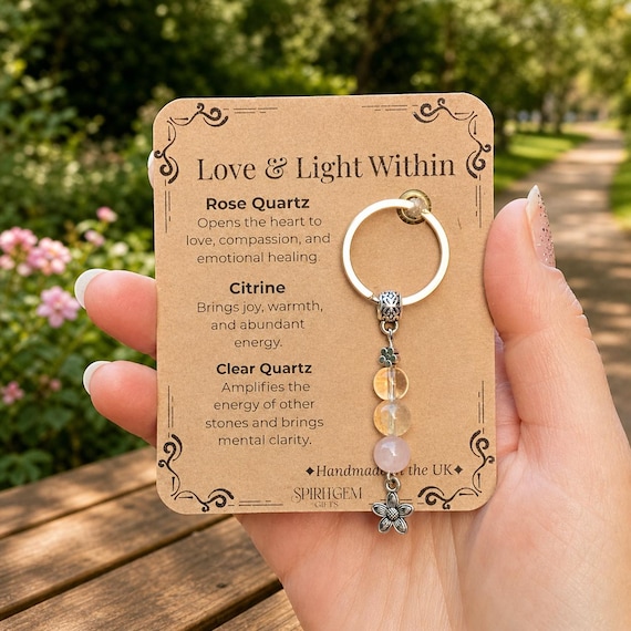 PERSONALISED Rose Quartz Keychain, Valentines Day Gift for Her, Crystal Keyring, Spiritual Gift, Self Love, Galentines Gift