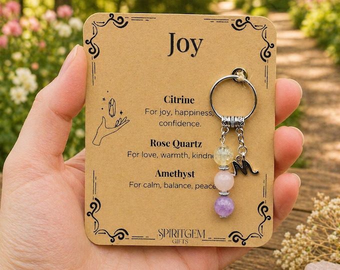 Personalised Gemstone Joy Keyring, Positive Vibes Token, Cheer Up Gift