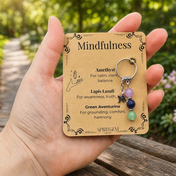 Personalised Mindfulness Keyring, Anxiety Relief, Yoga Meditation Gift, Mental Health Token, Inner Peace Charm, Zen
