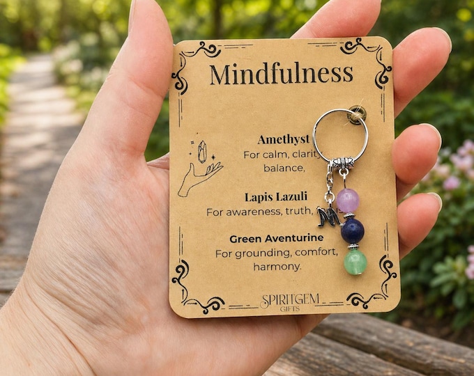Personalised Mindfulness Gemstone Keyring, , Anxiety Relief, Zen Charm