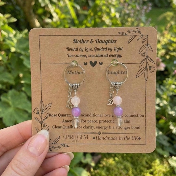 Mother Daughter Gift Crystal Keychain Set for Mum, Matching Keyrings, Rose Quartz & Amethyst Keepsake, Sentimental Mothers Day Present