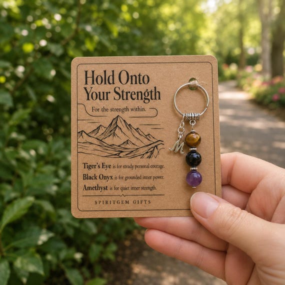 PERSONALISED INNER STRENGTH Crystal Keyring, Encouragement Gift with Illustrated Keepsake Card