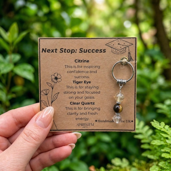 PERSONALISED Next Stop Success Crystal Keyring, Graduation Gift, New Job Gift, Driving Test Gift, Good Luck Gift for Her