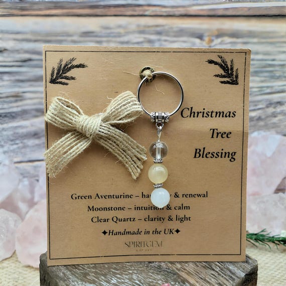 Christmas Tree Blessing Crystal Ornament Gift Harmony Calm Clarity Rustic Handmade UK Spiritual Keepsake for Loved Ones Stocking Filler