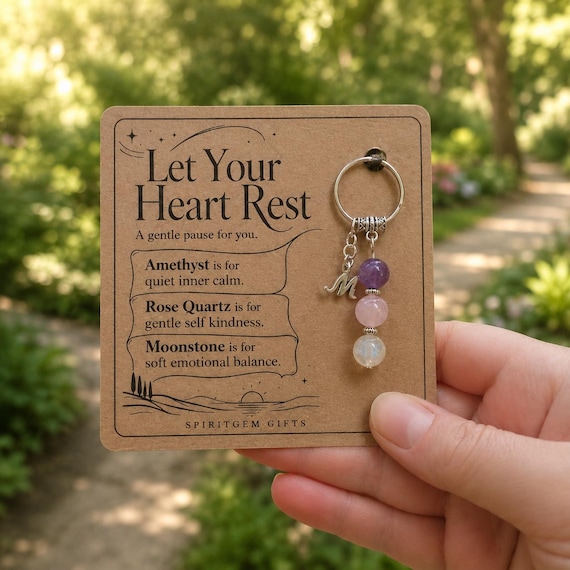 PERSONALISED COMFORT Crystal Keyring, Self Care Gift with Illustrated Keepsake Card