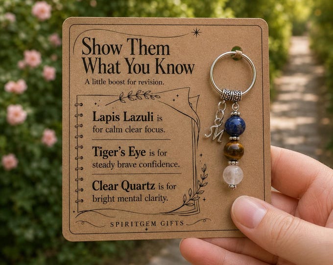 PERSONALISED REVISION Crystal Keyring, Exam Support Gift with Illustrated Keepsake Card