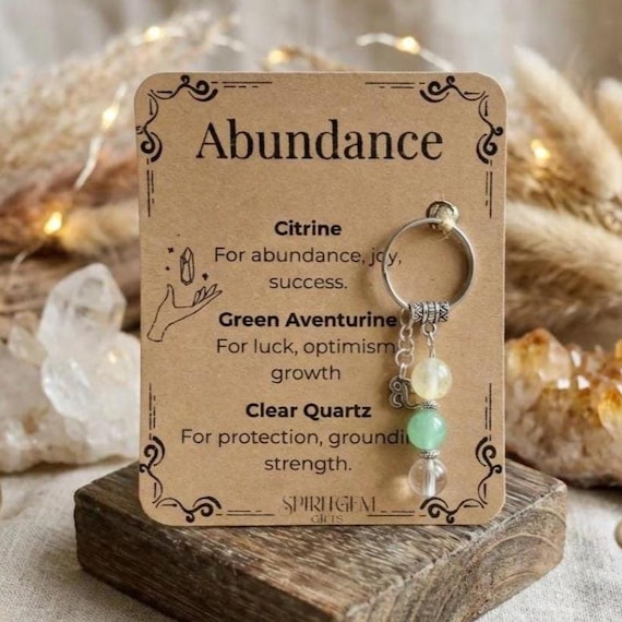 Abundance Energy Keyring for Wealth Success and Luck Meaningful Crystal Gift for New Opportunities and Growth