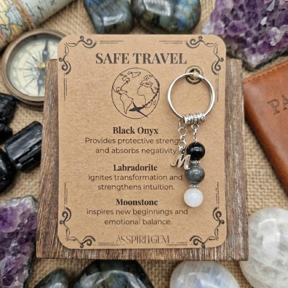 Safe Travels Gift with Note, Protection Keychain for New Driver, Moving Away Present, Bon Voyage Good Luck Charm, Study Abroad Essentials