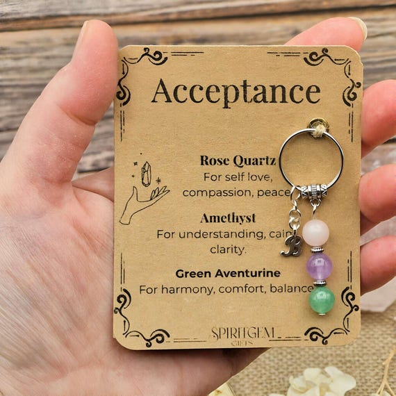 Personalised Acceptance Crystal Keyring, Self Love Gift, Breakup Healing, Divorce Support, Sobriety Comfort