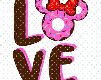 Minnie Mouse Donut Love SVG, Valentines Design (PNG & SVG Files)
