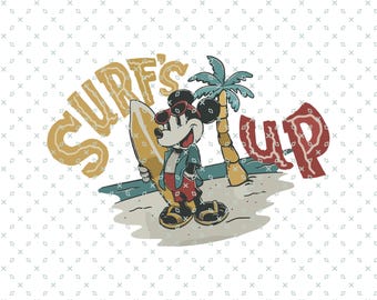 Surfs Up Mickey, Mickey Mouse Surfing, Mickey Mouse Retro Surf, Magic Kingdom, Family Trip, Custom Family Theme Park Trip, Mouse Summer