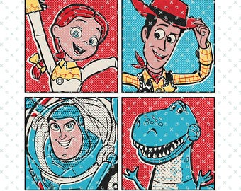 Retro Toy Story PNG-Datei, Vintage Toy Story digitaler Download, Woody, Buzz Lightjahre, Woody, Jessie, Spielzeug Geschichte Film Svg Png, Retro Comic Svg