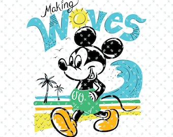 Mickey Mouse Summer Mode Png, Mickey Mouse Making Waves, Magic Kingdom, Family Trip, Custom Family Theme Park Trip, Mouse Summer Png
