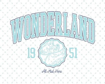 Alice im Wunderland PNG, Vintage Retro Prinzessinnen Design SVG, Alle verrückt hier (Digitaler Download)