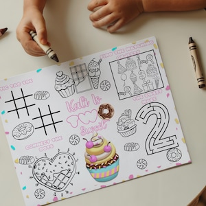 Two Sweet Birthday Activity Placemat: Donut & Candy Land Theme (PDF Download)