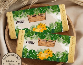 Editable A Little King Is On The Way Hershey Bar Wrapper - Safari Baby Shower Favor - Baby Lion With Crown - Printable Candy Bar Wrapper