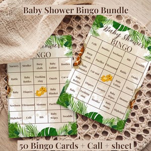 Safari Baby Shower Bingo Spiel Bundle - Ein Kleiner König ist auf dem Weg Baby Shower Spiel - Baby Löwe mit Krone - Digitaler Download Bundle