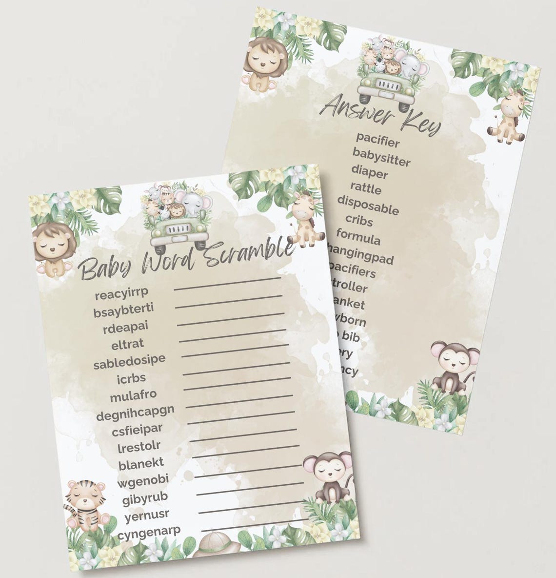 Safari Baby Shower Game Bundle - A Little Wild One is on the Way