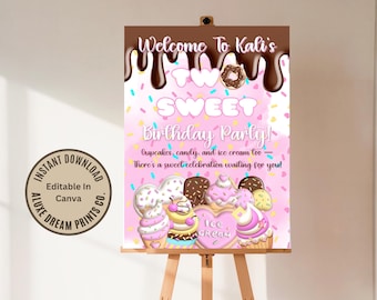 Letrero de bienvenida "Two Sweet Birthday": Decoración para fiesta Candyland (archivo digital, 40,6 x 50,8 cm)