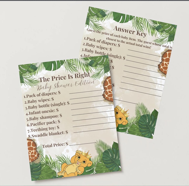 Safari Baby Shower Game Bundle - A Little King is on the Way - Jungle