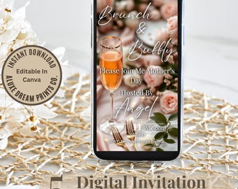 Brunch And Bubbly Digital Invitation Bundle | Editable Canva Template | Girls Brunch | Mothers Day | Bridal Shower | Birthdays | 5 Templates