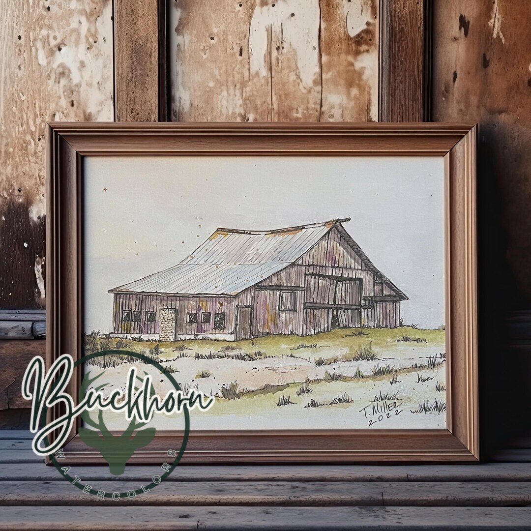 Rustic Barn Watercolor Painting, Vintage Farmhouse Decor, Country ...