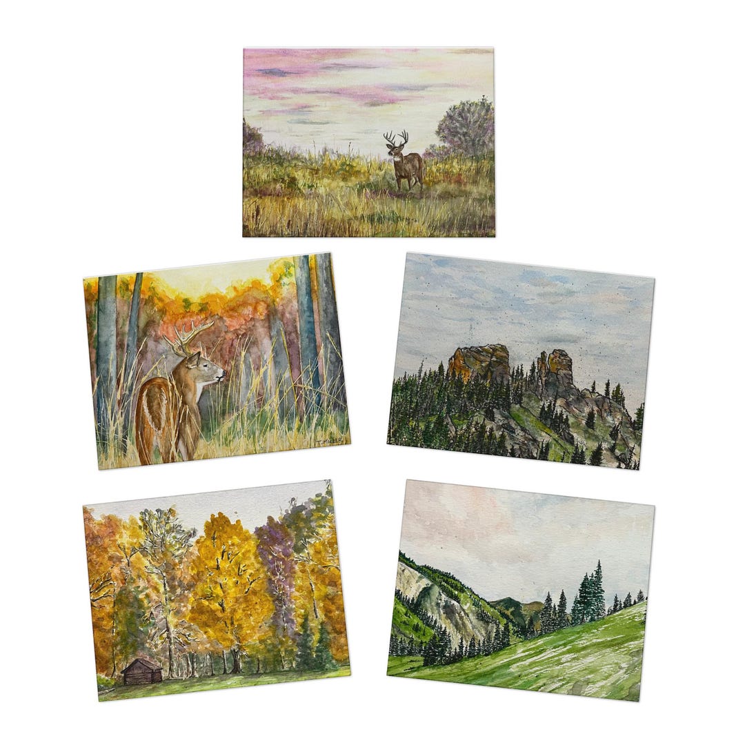 Watercolor Hand Painted Cards for All Occasions, Rustic Stationery, 5 ...