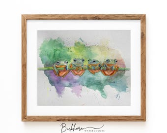 Stampa artistica di una rana colorata in acquerello - Decorazione stravagante per la cameretta dei bambini
