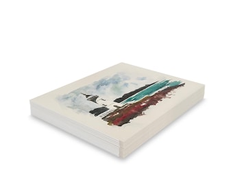 Tarjetas de faro pintadas a mano con acuarela, personalizables, interior en blanco, papelería náutica, artículos de papel costeros