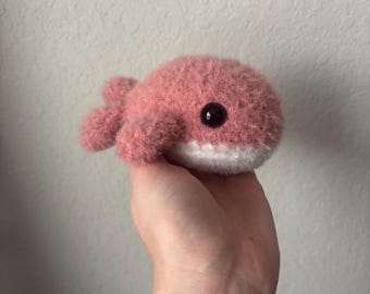 Crochet Fuzzy Weighted Whale Plushie Amigurumi Handmade Stuffed Animal