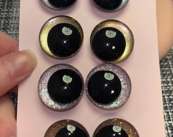 Hand Painted 18, 20, 25 and 30 mm Safety Sinker Kawaii Eyes for Crochet Plushies and Amigurumi Silver and Gold Metallic Glitter