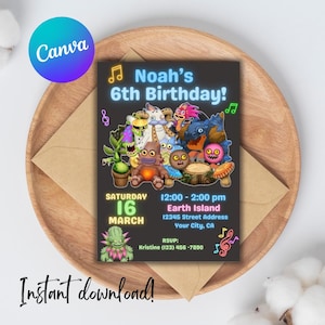 Faire-part imprimable modifiable Mon monstre chantant, Faire-part, Faire-part d&#39;anniversaire garçon fille, Faire-part d&#39;anniversaire pour enfant