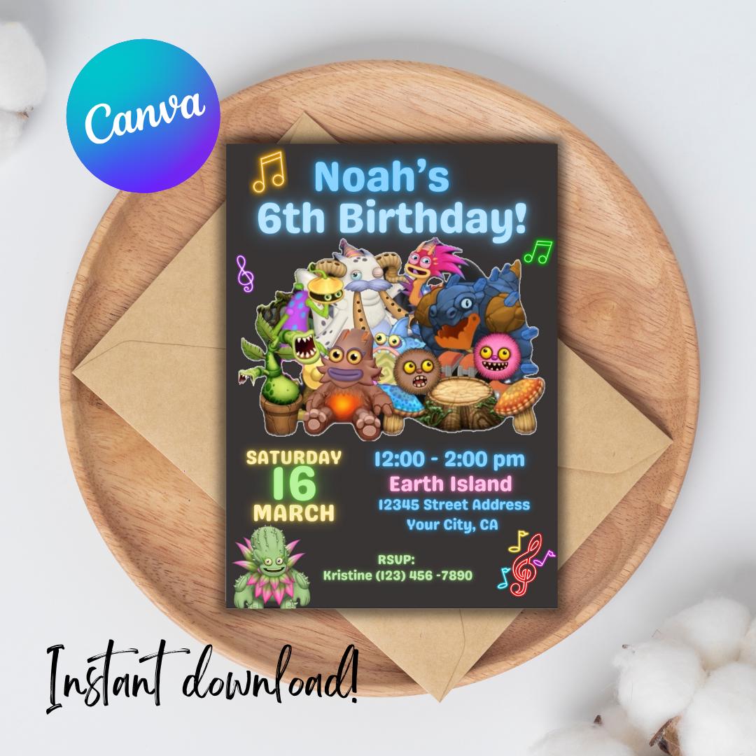 Editable Printable My Singing Monster invitation, Invitation, Boy Girl Birthday Invitation, Birthday Invitation For Kid