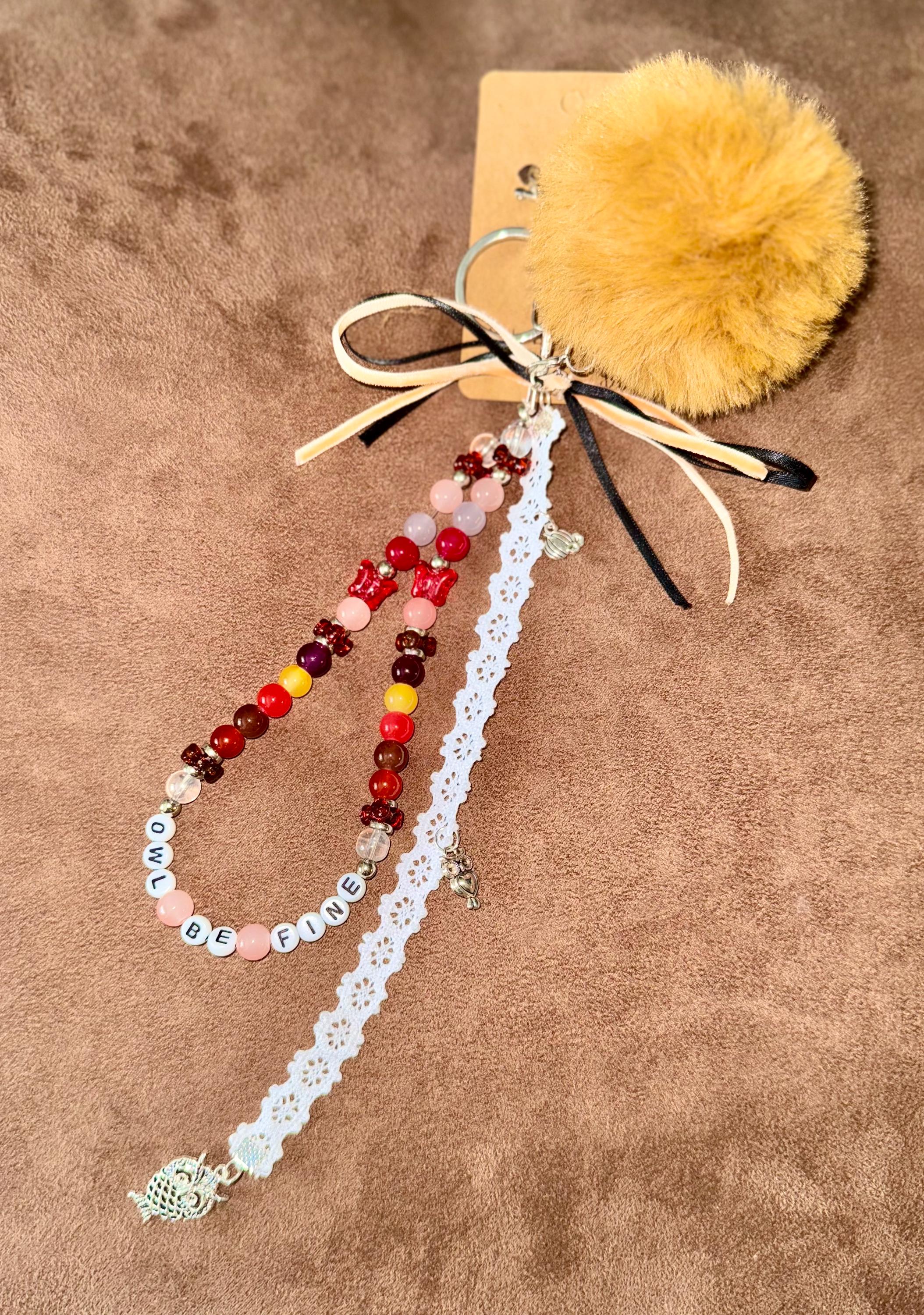Handmade 'Owl Be Fine' Keychain: Owls, Pumpkin, Fall Vibes, Self Care, Pom-Pom Charm