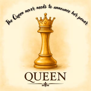 The Queen Never Needs to Announce Her Power – Elegant Feminist Chess Design | Digital PNG JPG