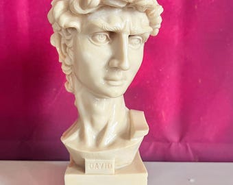 Vintage A. Gianetti Bust of Michelangelo’s David | Signed Italian Sculpture | Alabaster Resin Composite Statue