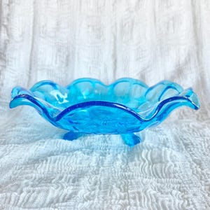 Vintage Turquoise Pressed Glass Bowl: Davidson Mayers Jacobean Style Centerpiece
