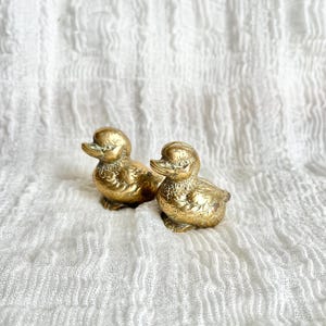 Set of 2 Vintage Brass Duck Figurines – Elegant Mid-Century Decor, Good Luck Charm, Collectible Brass Animal