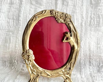 cadre vintage Art nouveau en laiton | Femme et fleurs | Cadre décoratif antique | Décoration d'intérieur à collectionner